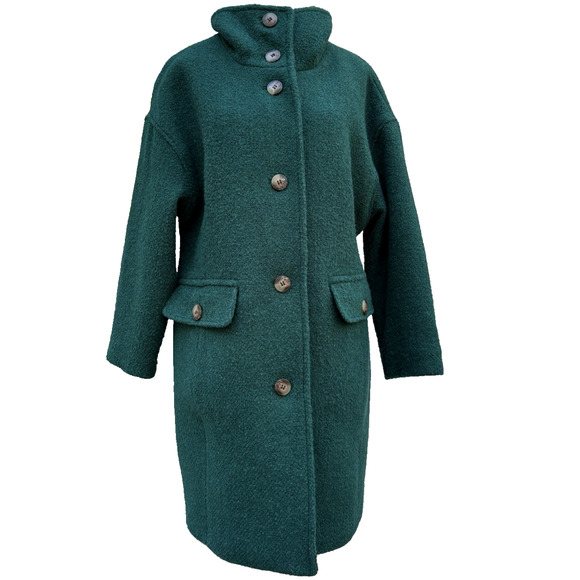 TALBOTS Boucle Wool Blend Overcoat Forest Green Winter Retro Outerwear S - Picture 1 of 14